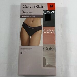Calvin Klein Microfiber Stretch 3 Pack Bikini Set - Black, Coral, Beige Size M
